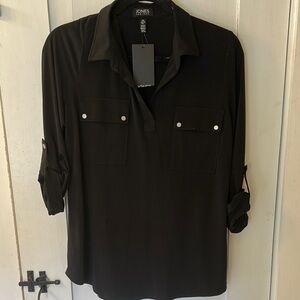 Jones New York Black Button-Up Blouse
